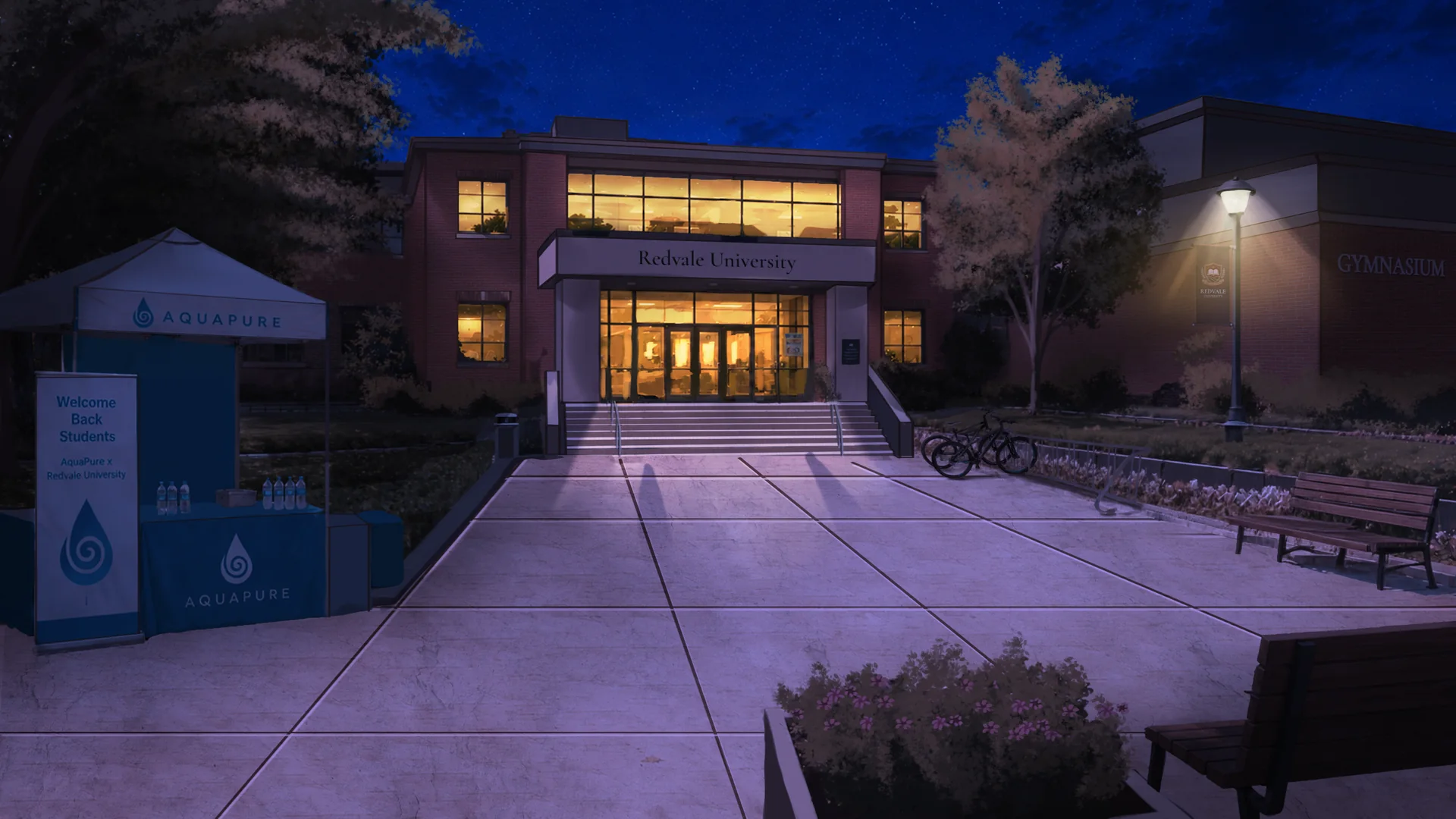 Redvale University during night.